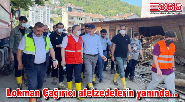 İçişleri Bakanı Soylu ile Lokman Çağırıcı afet bölgesi Bozkurt’ta