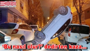 Bahçelievler'de şaşırtan kaza! Araç dik şekilde kaldı