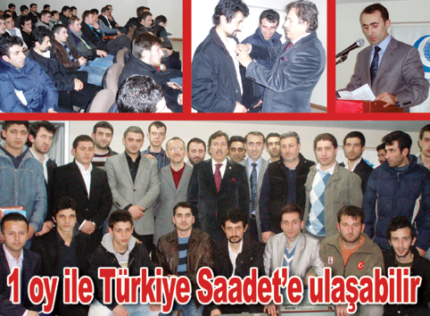Saadet Partisi'ne katılan gençlere rozetlerini Mukadder Başeğmez taktı