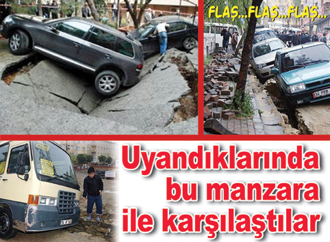 Güngören'de yol çöktü, araçlar çukura düştü